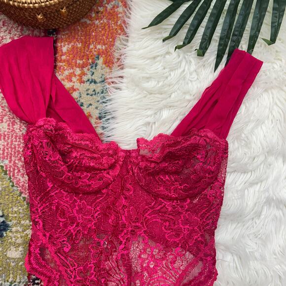 Vintage 80s Victoria's Secret Pink Lace One Piece Teddie Bodysuit Lingerie 36C - Picture 3 of 8